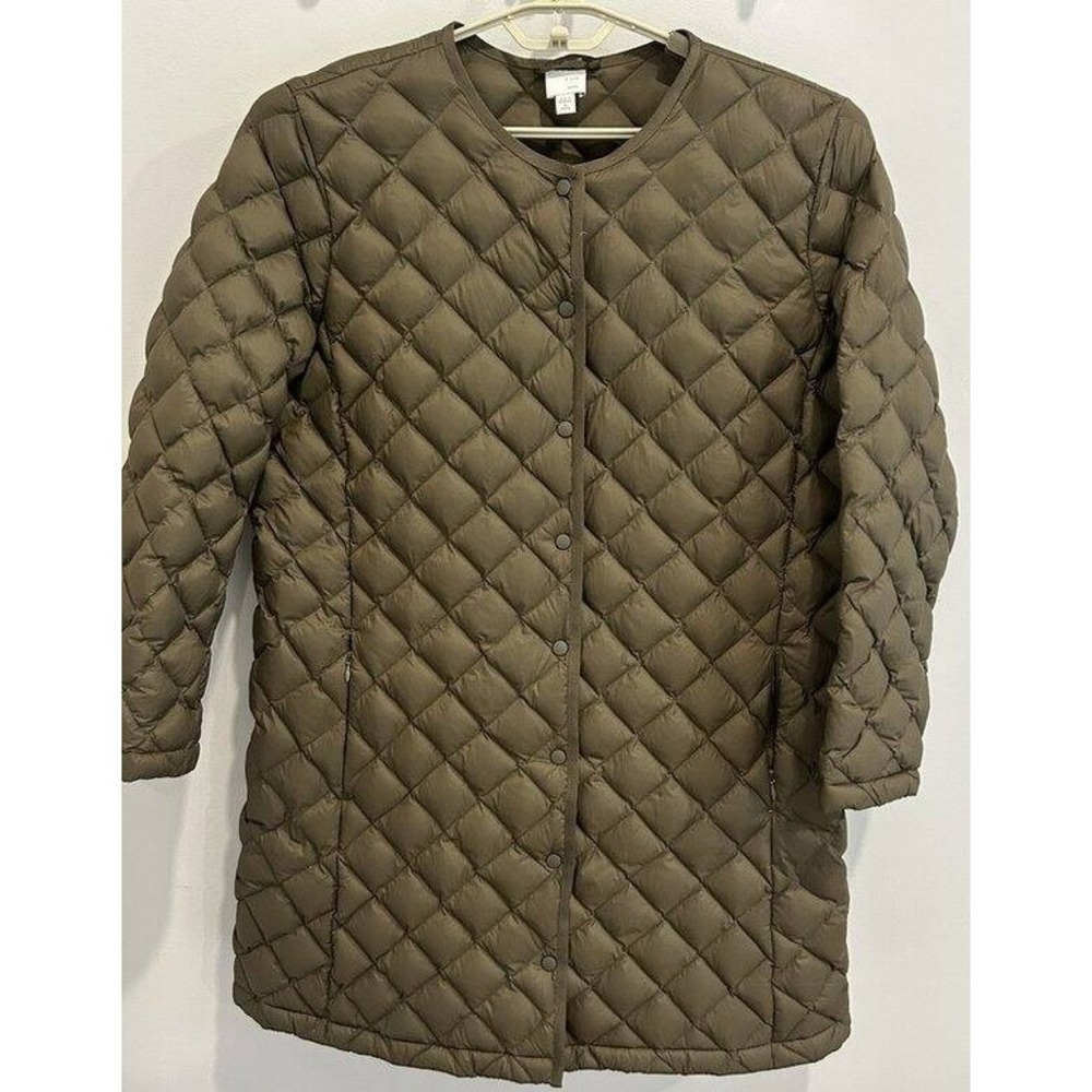 J Jill Olive Green Diamond Quilted Down Fill Long Jacket Size XL Petite